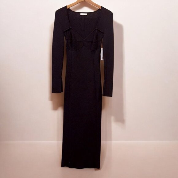 NWT Moon River Sweetheart Neck Flared Long Sleeve Ribbed Sweater Midi Dress - Picture 4 of 8